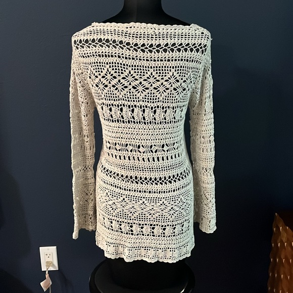 Context Crochet linen knit tunic top swim coverup boat neck boho sz XS - Picture 4 of 6